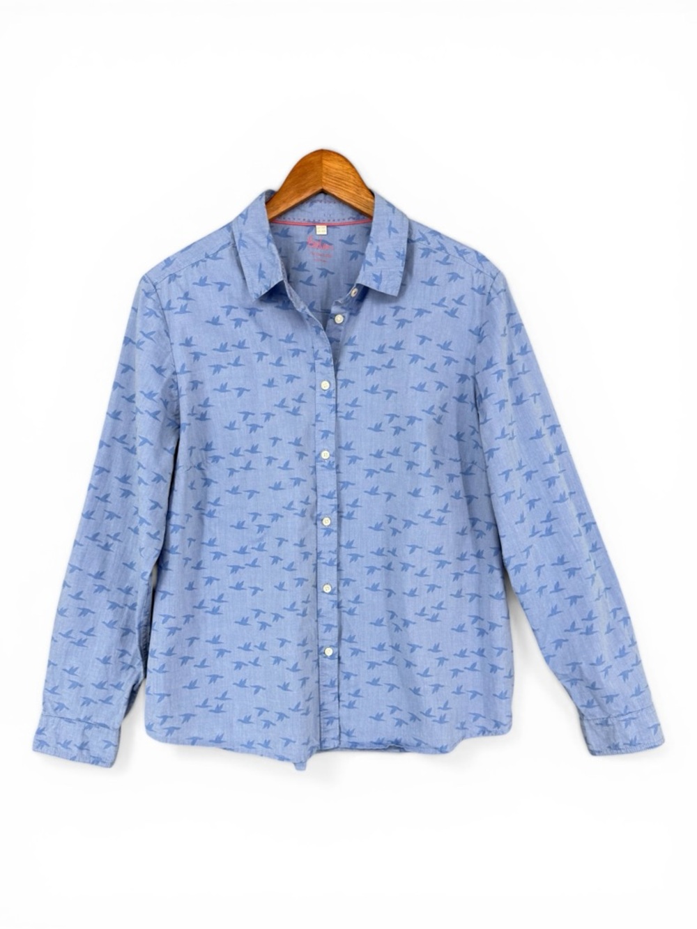Boden Blue Bird Pattern Classic Cotton Button‑Down Shirt Size 10R